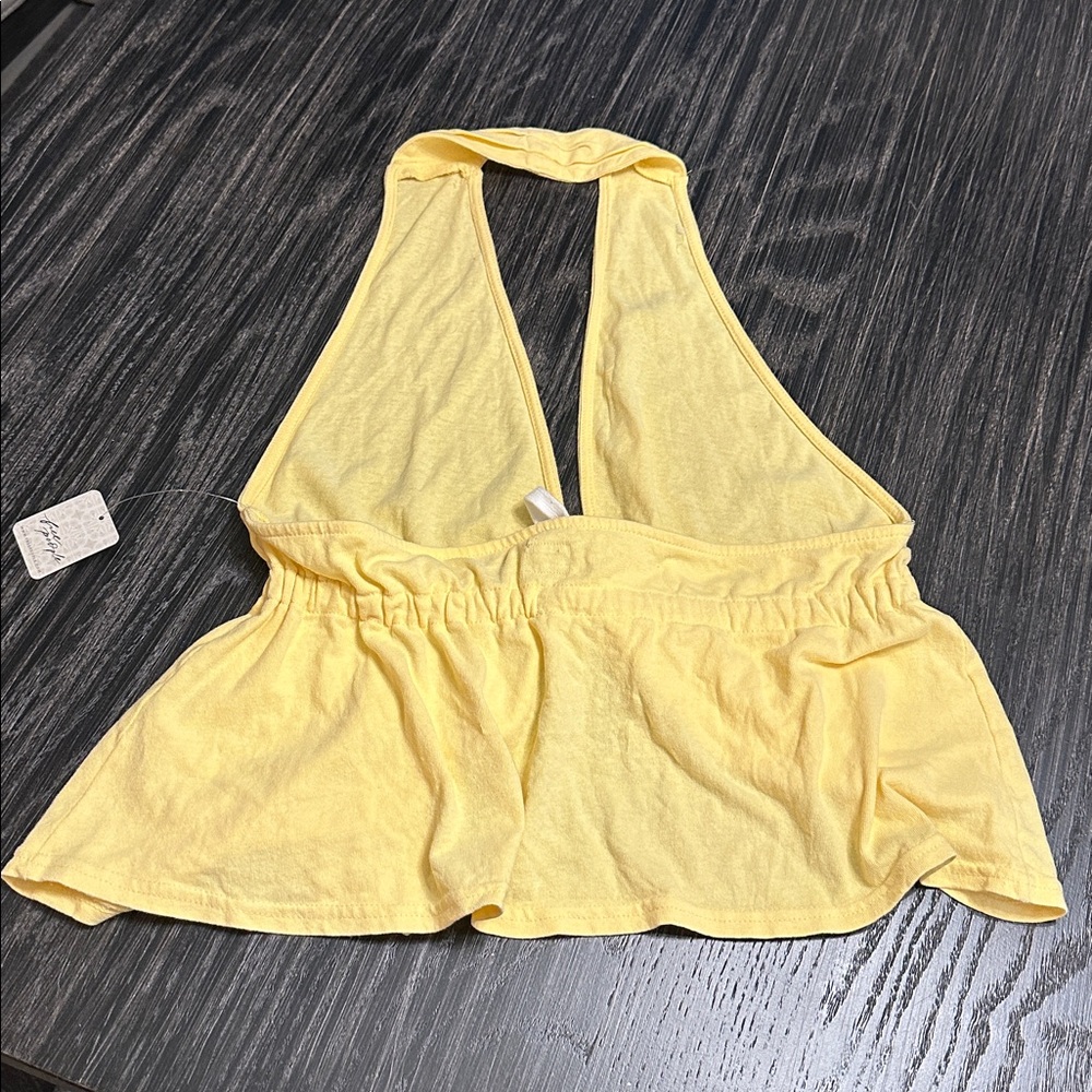 Free People Allegra Banana Yellow Halter Tie Front Flowy Top, Medium - Picture 9 of 13
